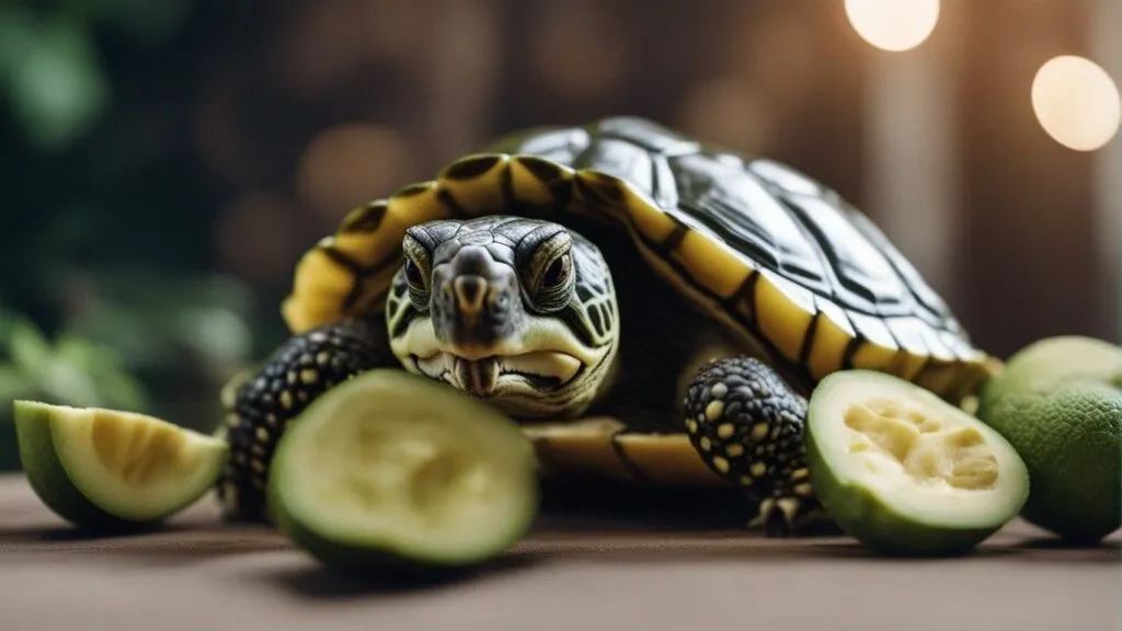 A turtle beside avocado slices raises the key question: Can Turtles Eat Avocado? Learn the truth for safe and healthy feeding.