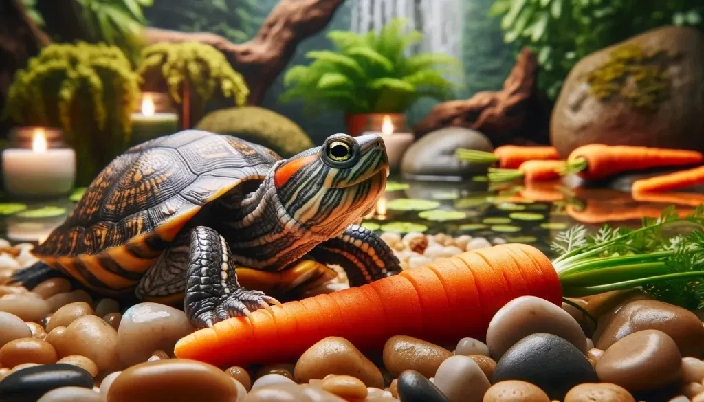 A healthy turtle diet consists of leafy greens, vegetables like carrots, and protein sources such as insects, tailored to their species.